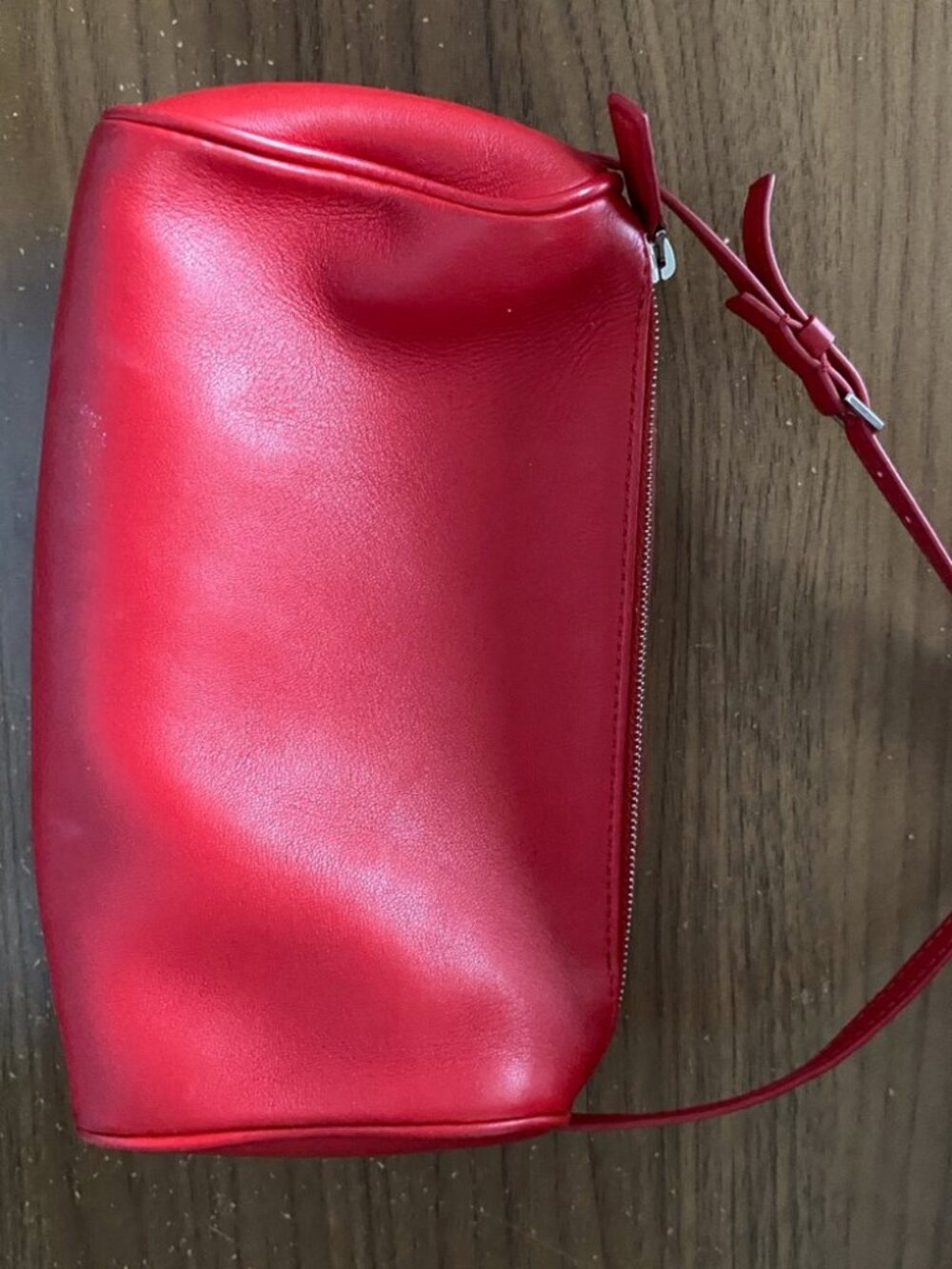 The Row 90s Red Leather Pencil Bag with Slim Strap and Zip Closure